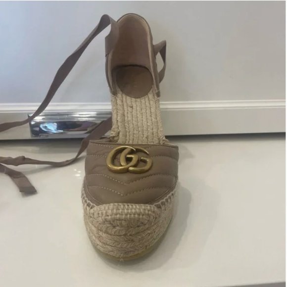 Gucci Marmont Leather GG Platform Espadrille Wedges - Picture 7 of 15